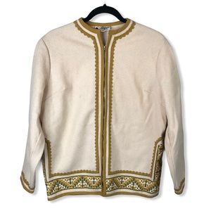 Vintage Aspen Skiwear Boiled Wool Rick Rack Trim Ski Zip Up Long Sleeved Jacket